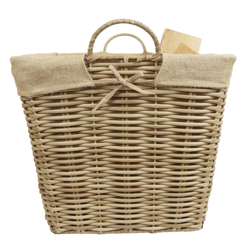 Holzkorb aus Polyrattan, moderner Tragekorb aus Metall und Kunststoff (46x46x40/46)