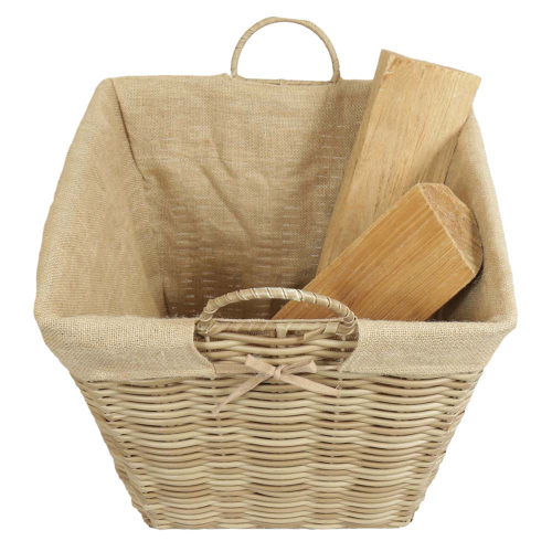 Holzkorb aus Polyrattan, moderner Tragekorb aus Metall und Kunststoff (46x46x40/46)