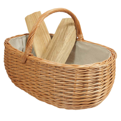 Holzkorb Kaminkorb aus gesottener Weide Korb gefüttert (65x44x25/44)