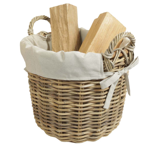 Holzkorb Korb Tragekorb aus Rohr gefüttert (D:40cm)