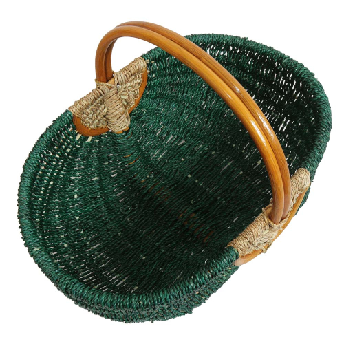 Einkaufskorb Handkorb ungefüttert Korb aus Seegras mit Rattanhenkel (49x33x21/36)