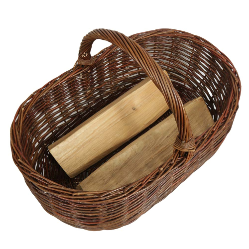 Holzkorb Kaminkorb aus ungeschälter Weide Korb ungefüttert (63x43x24/45)