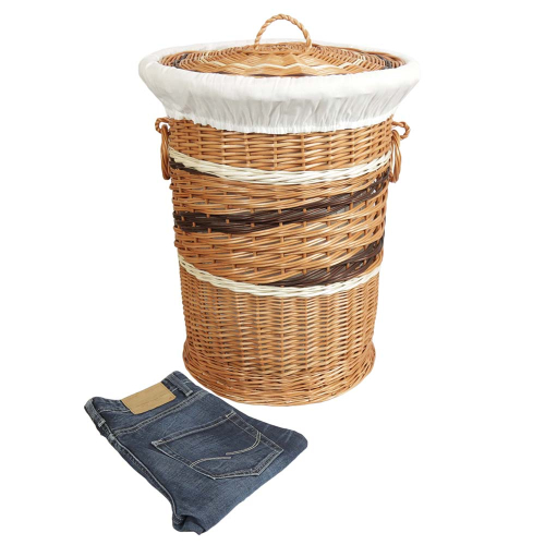 Wäschekorb gefüttert - Korb für Wäsche aus gesottener Weide (D:46)
