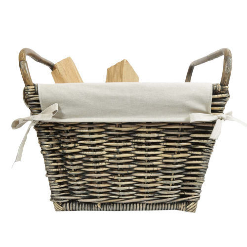 Holzkorb, Kaminkorb, Tragekorb, Korb aus Rohr gefüttert (51x51x35/44)