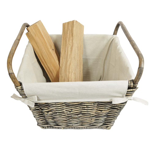 Holzkorb, Kaminkorb, Tragekorb, Korb aus Rohr gefüttert (51x51x35/44)