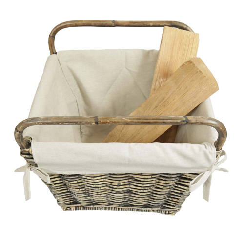 Holzkorb, Kaminkorb, Tragekorb, Korb aus Rohr gefüttert (51x51x35/44)