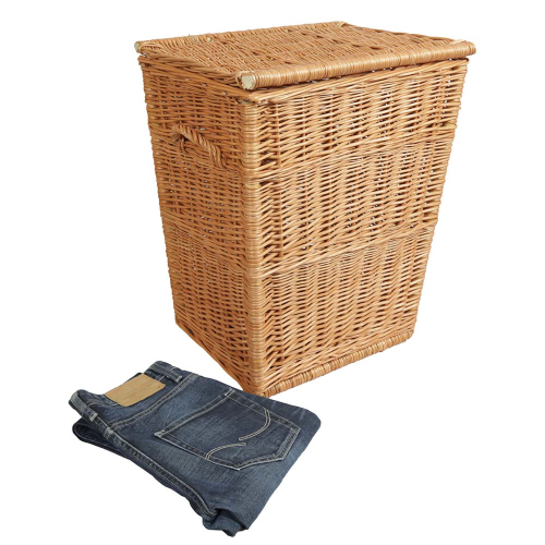 Wäschekorb gefüttert - Korb für Wäsche aus gesottener Weide (43x35x54)