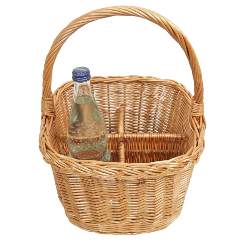 Flaschenkorb Korb für 4 Flaschen aus gesottener Weide (30x30x20/39)