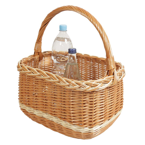 Einkaufskorb aus Weide eckig - handgeflochtener, stabiler Korb mit Längshenkel (40x28x24/44)