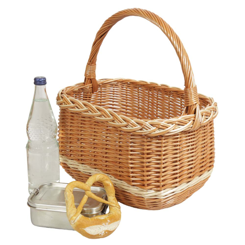Einkaufskorb aus Weide eckig - handgeflochtener, stabiler Korb mit Längshenkel (40x28x24/44)