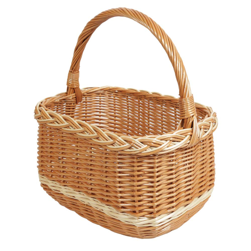 Einkaufskorb aus Weide eckig - handgeflochtener, stabiler Korb mit Längshenkel (40x28x24/44)