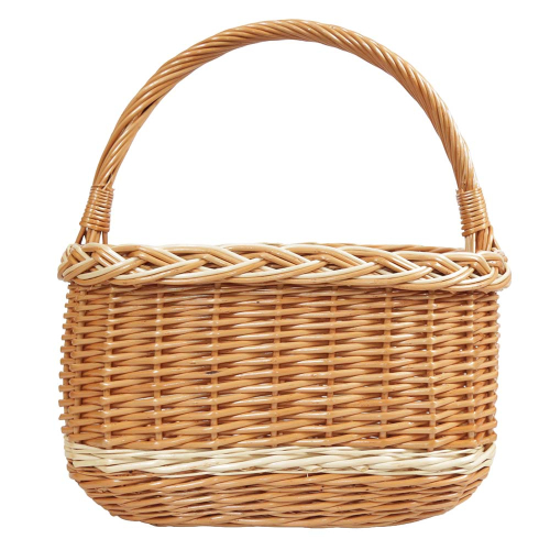 Einkaufskorb aus Weide eckig - handgeflochtener, stabiler Korb mit Längshenkel (40x28x24/44)