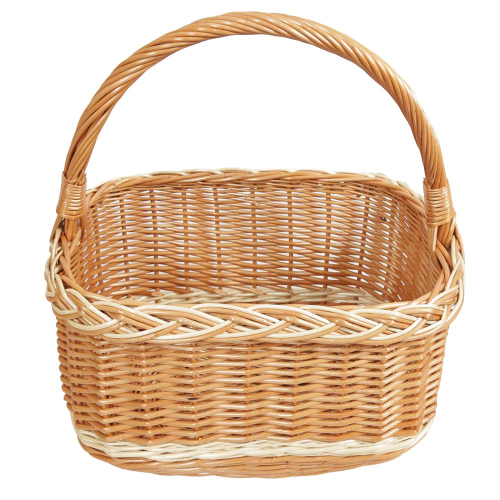 Einkaufskorb aus Weide eckig - handgeflochtener, stabiler Korb mit Längshenkel (40x28x24/44)