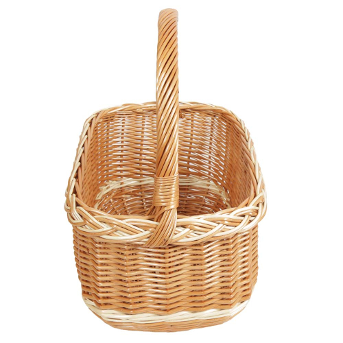 Einkaufskorb aus Weide eckig - handgeflochtener, stabiler Korb mit Längshenkel (40x28x24/44)