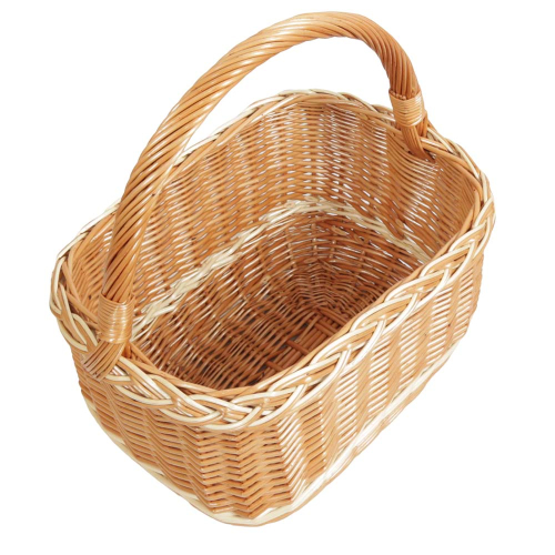 Einkaufskorb aus Weide eckig - handgeflochtener, stabiler Korb mit Längshenkel (40x28x24/44)