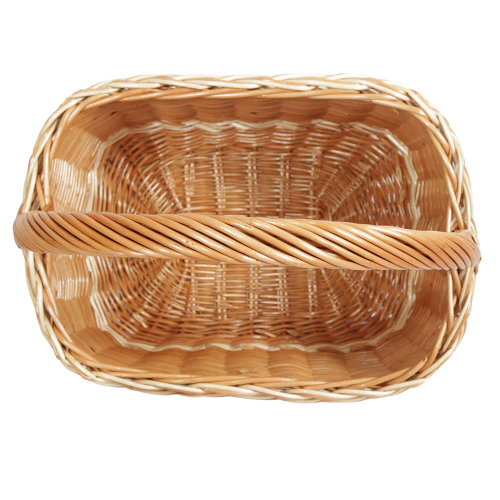 Einkaufskorb aus Weide eckig - handgeflochtener, stabiler Korb mit Längshenkel (40x28x24/44)