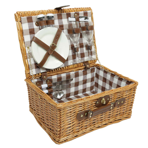 Picknickkorb für 2 Personen, Picknickkoffer aus Weide mit Deckel (40x29x19)