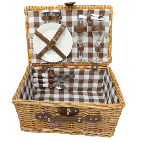Picknickkorb für 2 Personen, Picknickkoffer aus Weide mit Deckel (40x29x19)