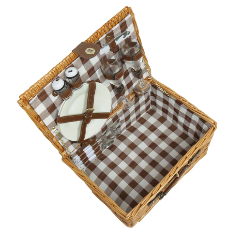 Picknickkorb für 2 Personen, Picknickkoffer aus Weide mit Deckel (40x29x19)