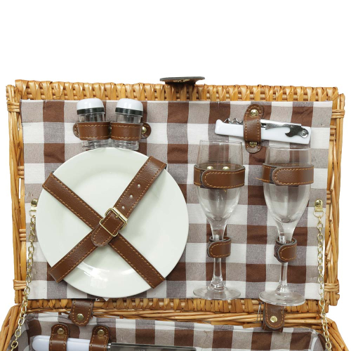 Picknickkorb für 2 Personen, Picknickkoffer aus Weide mit Deckel (40x29x19)
