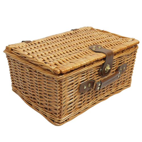 Picknickkorb für 2 Personen, Picknickkoffer aus Weide mit Deckel (40x29x19)