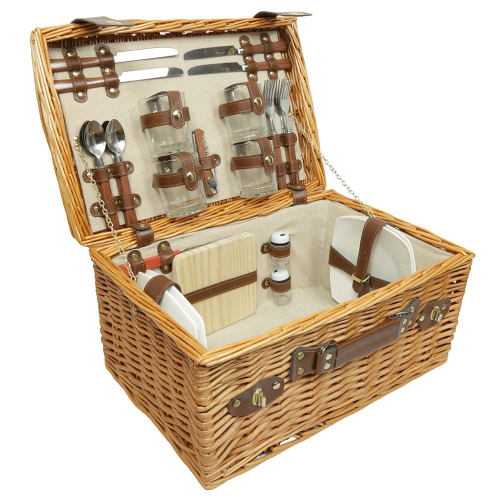 Picknickkorb für 4 Personen, Picknickkoffer aus Weide mit Deckel (40x29x19)