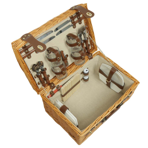 Picknickkorb für 4 Personen, Picknickkoffer aus Weide mit Deckel (40x29x19)