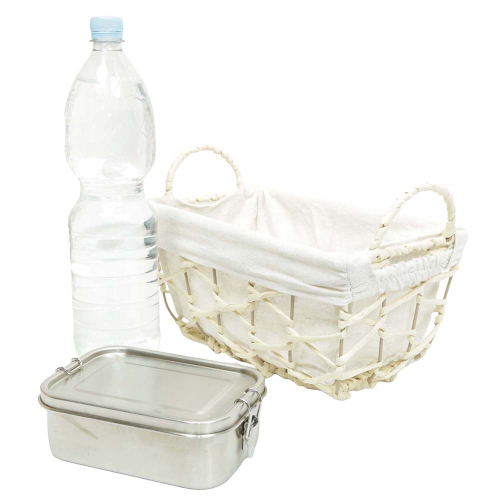 Aufbewahrungskorb mit Stoffüberschlag – Maisblatt & Metallgestell (31x19x15/21)