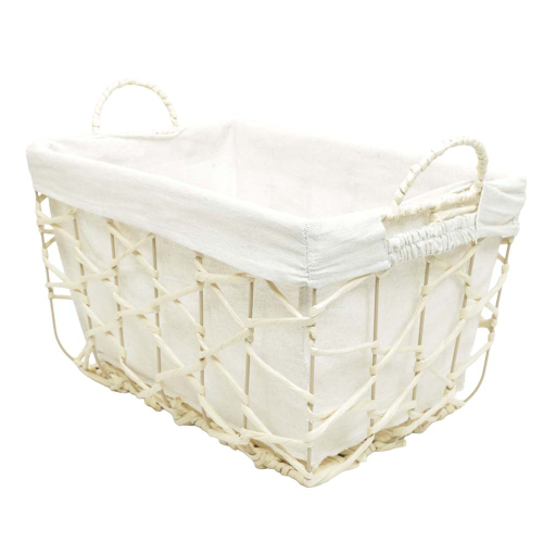 Aufbewahrungskorb mit Stoffüberschlag – Maisblatt & Metallgestell (40x28x25/30)