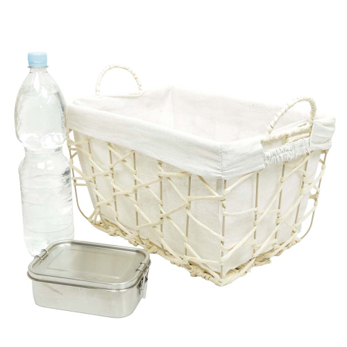 Aufbewahrungskorb mit Stoffüberschlag – Maisblatt & Metallgestell (40x28x25/30)