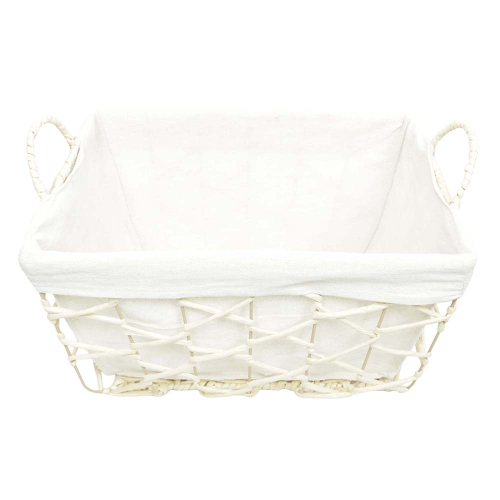 Aufbewahrungskorb mit Stoffüberschlag – Maisblatt & Metallgestell (40x28x25/30)