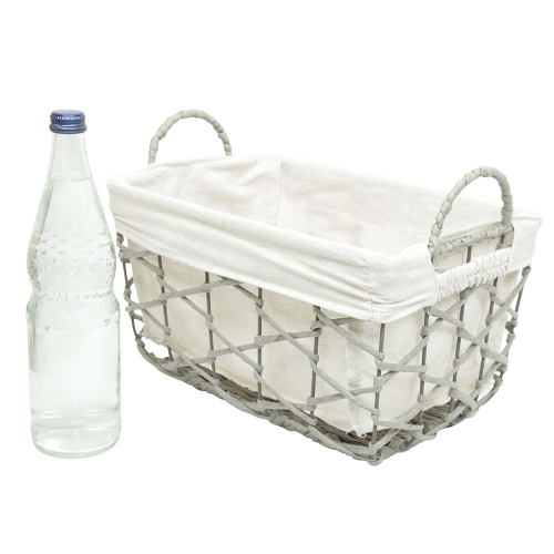 Aufbewahrungskorb mit Stoffüberschlag – Maisblatt & Metallgestell (35x23x20/26)