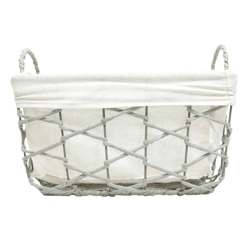 Aufbewahrungskorb mit Stoffüberschlag – Maisblatt & Metallgestell (35x23x20/26)