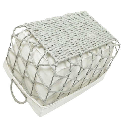 Aufbewahrungskorb mit Stoffüberschlag – Maisblatt & Metallgestell (40x28x25/30)