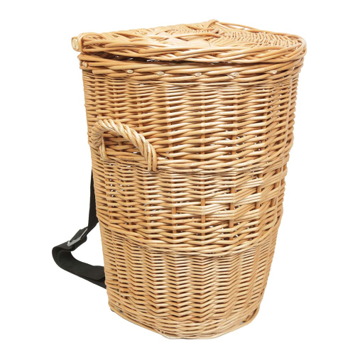Tragekorb, Kiepe, Rucksackkorb aus gesottener Weide mit Klappdeckel (35x29x51)
