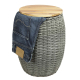 Wäschekorb, Mehrzweckkorb - Korb aus Polyrattan mit Echtholzdeckel (D:42cm H:50cm)
