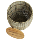 Wäschekorb, Mehrzweckkorb - Korb aus Polyrattan mit Echtholzdeckel (D:42cm H:50cm)