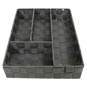 Besteckkasten, Besteckbox aus geflochtenen Kuststoffbändern (35x26x7)