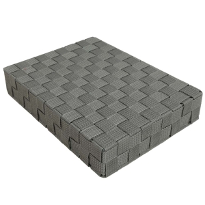 Besteckkasten, Besteckbox aus geflochtenen Kuststoffbändern (35x26x7)