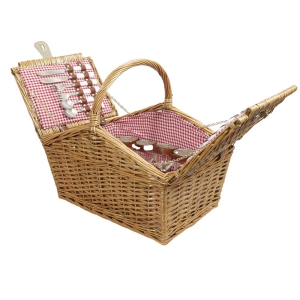 Picknickkorb für 4 Personen, Picknickkoffer aus Weide mit Deckel (45x32x20/45)