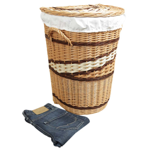 Wäschekorb, Wäschesammler gefüttert - Korb für Wäsche aus gesottener Weide (44x35x60)