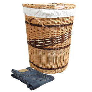 Wäschekorb, Wäschesammler gefüttert - Korb für Wäsche aus gesottener Weide (44x35x60)