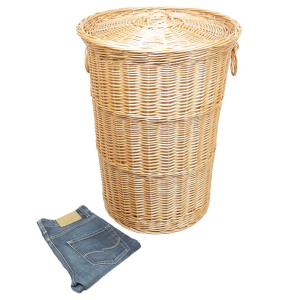Wäschekorb gefüttert - Korb für Wäsche aus gesottener Weide (D:50)