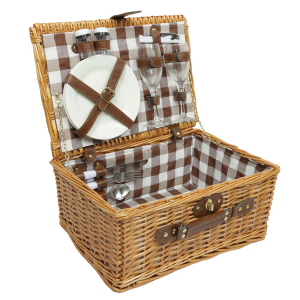 Picknickkorb für 2 Personen, Picknickkoffer aus Weide mit Deckel (40x29x19)