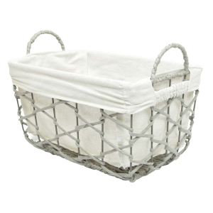 Aufbewahrungskorb mit Stoffüberschlag – Maisblatt & Metallgestell (35x23x20/26)