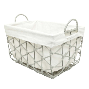 Aufbewahrungskorb mit Stoffüberschlag – Maisblatt & Metallgestell (40x28x25/30)